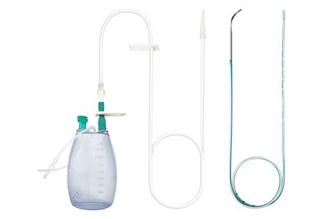 Komplette redonflasche aus einem rigiden medizinischen pvc, 400 ml inhalt, evakuiert, mit gut lesbarer vakuumanzeige, graduiert, mit einem 125 cm langen transparenten verbindungsschlauch. PRIVAC® Hochvakuumsysteme - Primed® Halberstadt