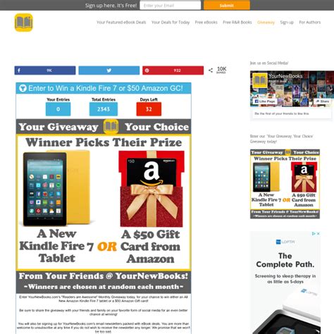 Click on gift cards which will take you to a gift card activity screen. YourNewBooks - Win a New Kindle Fire 7 or $50 Amazon Gift ...