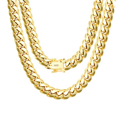 New york, ny 10036 🇺🇸 Nuragold - 14K Yellow Gold Solid Mens 9mm Miami Cuban Link Chain Necklace Box Clasp 22"-30 ...