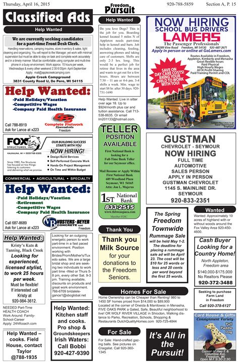 I have decided to try one more time in finding that. Classified Ads - Freedom Pursuit