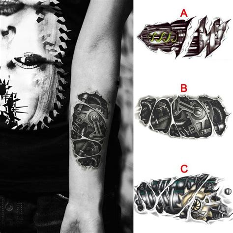 All tattoo images are copyright protected and may not be reproduced in any form whatsoever. 3 Styles Temporary Tattoos For Men 3D Machine Robot Arm ...