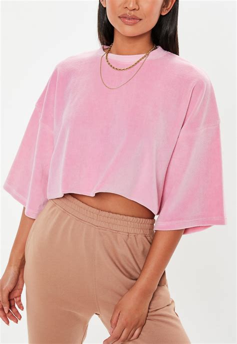 Tall Pink Velour Oversized Cropped T Shirt | Missguided