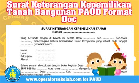 Contoh surat pernyataan kepemilikan tanah/rumah/barang. Surat Keterangan Kepemilikan Tanah Bangunan Paud