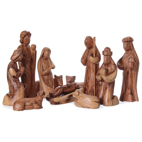 6 inch / 15 cm. Nativity Set stylized Olive wood from Bethlehem 29 cm ...