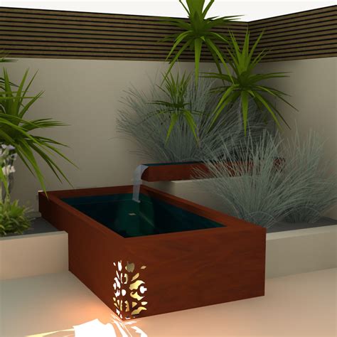 Salones y terrazas para eventos. Fuente minimalista en acero corten - Un Jardín Para Mi