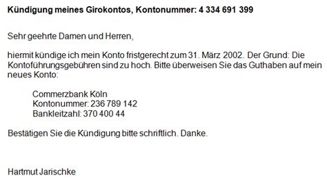 Aktueller ratgeber kostenlose und anwaltlich geprüfte kündigungsvorlage bei volders.de. Kündigung Girokonto - Office-Lernen.com