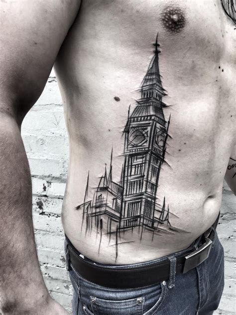 They work just as well on men as they do women, and you have a ton of design options for that area of the body. Simple linework style side tattoo of big clock by Inez ...