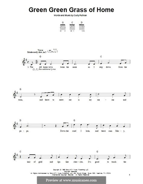 Yes, they'll all come to see me in the shade of that old oak tree as they lay me neath the green, green grass of home. Green Green Grass of Home por C. Putman - Partituras on músicaNeo