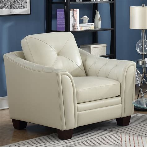The furniture of america durante button tufted nailhead accent chair offers a charming, classical complement to help fill out your day room or living room. maklaine tufted leather accent chair in ivory - m-4960-1953238