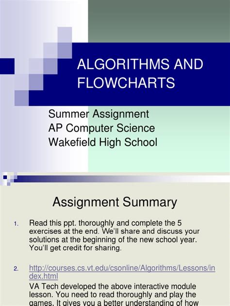 Seminar (ap capstone part 1). Algorithms And Flowcharts: Summer Assignment AP Computer ...
