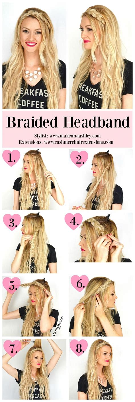 You can do a french braid just the same as the above, but altering the method so that you bring each outside piece over the middle rather. Braided Headband Tutorial • Cashmere Hair Clip In Extensions #promhairup… | Braid headband ...