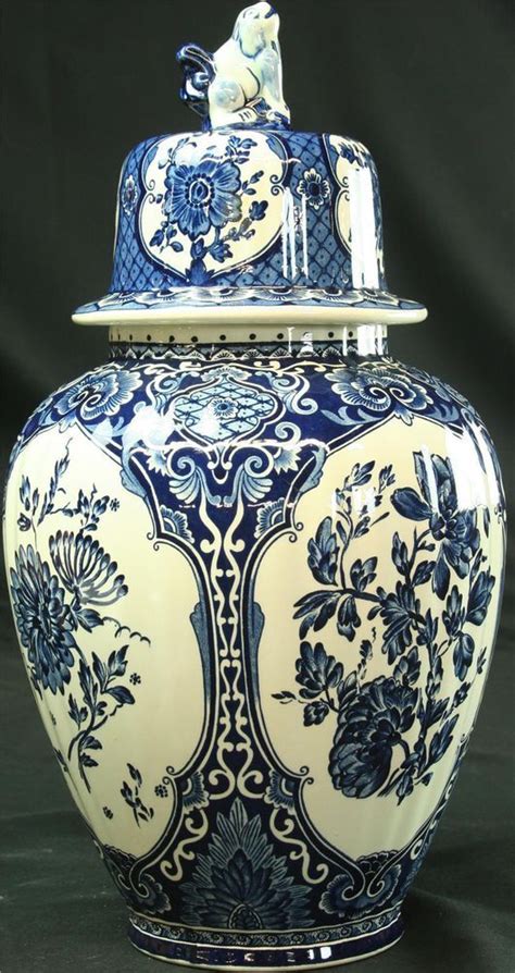 The creamy paint glaze is painted over a sturdy ceramic shade. VINTAGE BLUE DELFT GINGER JAR VASE BLUE/WHITE/CREAM ...