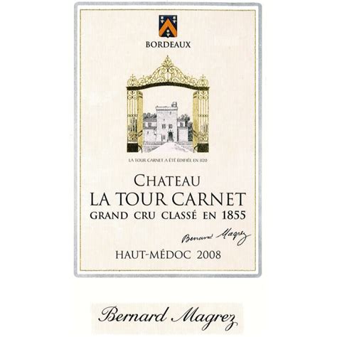 Il a connu des propriétaires célèbres dont la famille de michel de montaigne, un des plus. Chateau La Tour Carnet 2008 | Wine.com