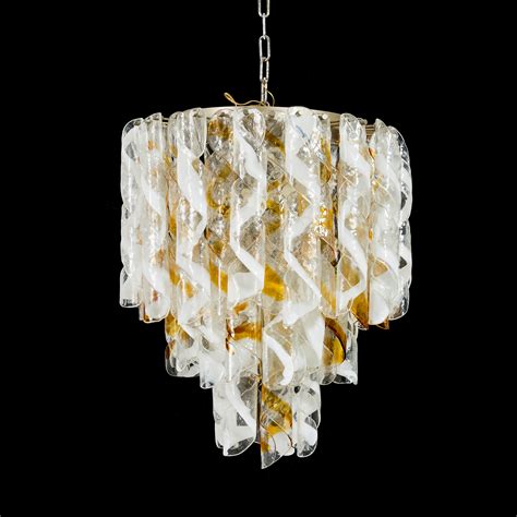 Classic 1950s italian ceiling lamp in metal, brass and opaline glass. An Italian Murano glass ceiling lamp, 1960/70's. - Bukowskis