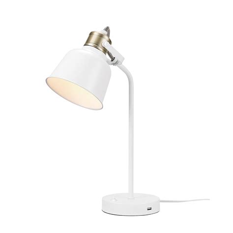 The modern design includes the touch controls vertically above the base. Globe Electric Dakota 18" Matte White Desk Lamp with 2.1 ...