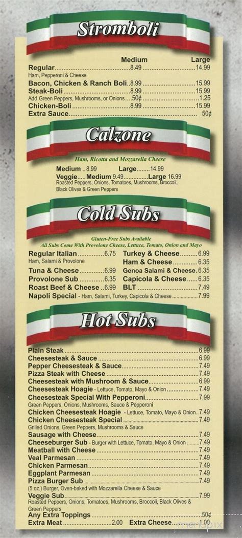 Napoli's menu delivery, dine in, or carry out. Menu of Napoli Pizza in Carlisle, PA 17013