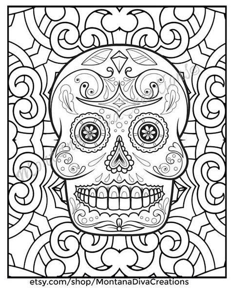 A skull full of insects, flowers and birds looking straight out of a peaceful meadow. Halloween Day of The Dead Sugar Skull Mandala Coloring ...