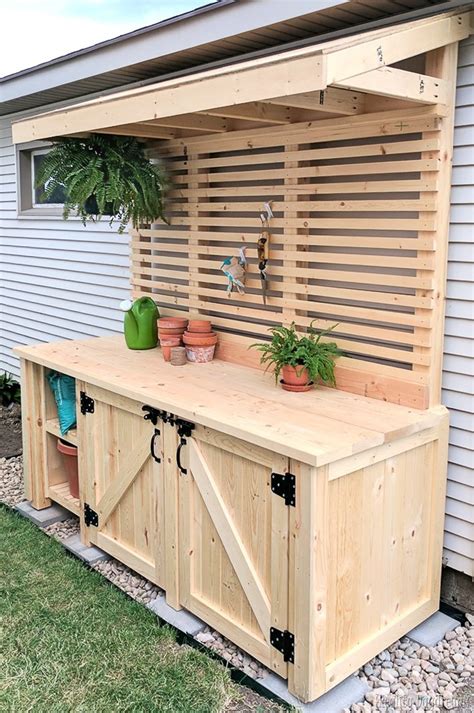 Trash cans garbage cans recycle bins they can be so unsightly. DIY Potting Bench with Hidden Garbage Can Enclosure ...