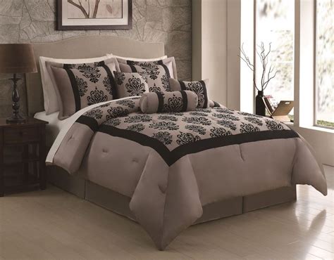 Kylie minogue at home taupe embellished miriana bedding set debenhams mobile luxury sets decor bedroom. 7 Piece Queen Richmond Flocking Black/Taupe Comforter Set ...