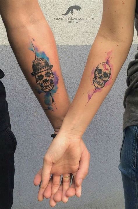 Matching couple tattoos are a great way of expressing the love you have for one another. orchid-flower-tattoo-skulls-couples-matching-forearm ...