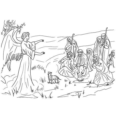 Kleurplaat bijbel kerstverhaal de herders zien de ster van. Leuk voor kids - Engel Gabriel verschijnt aan de herders