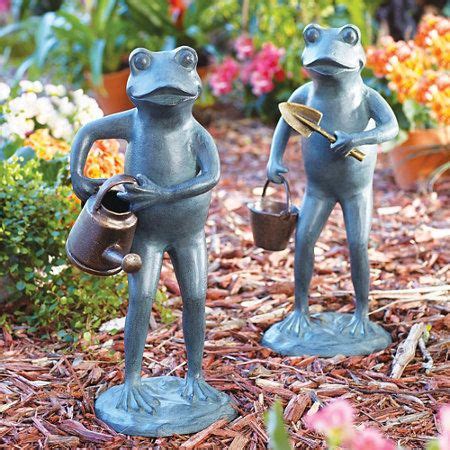 This garden statue depicts two turtles with one stacked on top of the other, and a frog on the very top. Frog Garden Statues | Garden statues, Garden sculpture, Statue