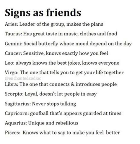 Therefore, it's important to pair yourself with a sign that will bring the best out of you. thats true im an aries and i always make the plans and my ...