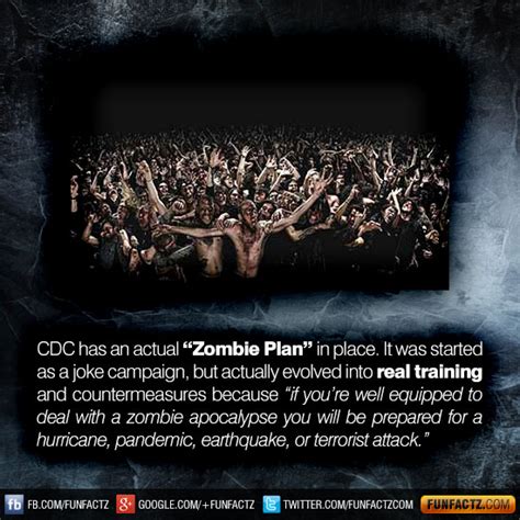 Zombie outbreak scenarios are excellent ways to prepare for real world. CDC's Zombie Invasion Plan
