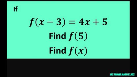 Answered 2 years ago · author has 493 answers and 1m answer views. If f(x-3)=4x+5, then find f(5) and f(x). - YouTube