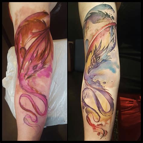 Watercolor tattoo is one of the best idea to get tattoo on your body. Water color dragon markered and tattooed by Jinx at Broken ...