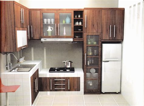 Meja kayu minimalis berwarna natural tampil kontras pada ruangan bernuansa kelabu. Rumah minimalis: Desain Kitchen set minimalis