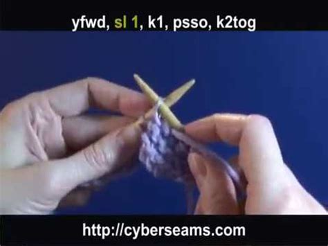 Knit 3 stitches, slip 1, knit 1, psso (lift slipped. Knitting Abbreviations - yfwd sl1 k1 psso k2tog - YouTube