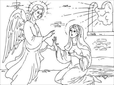 Gabriel visited mary color by number page. Angel Gabriel visits Mary coloring page - Coloring Pages 4 U