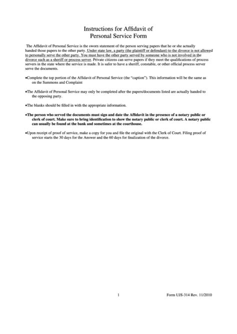 This may seem odd but some couples wait many years after separating before they file for divorce. Affidavit Of Personal Service Form printable pdf download