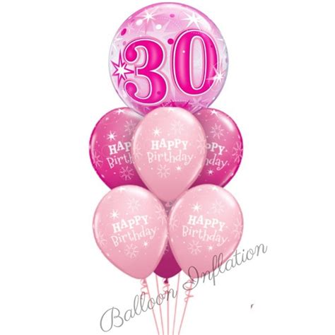 30th birthday flowers and balloons. 30th Birthday Pink Starburst Bubble Balloon Bouquet