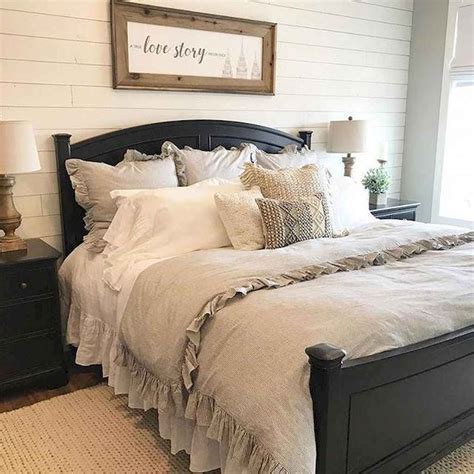 Not this look per se, but what about some pretty peel/stick wall paper for an accent wall in the 1/2 bath downstairs. #shabby chic Master Bedroom Ideas 55 Farmhouse Master ...