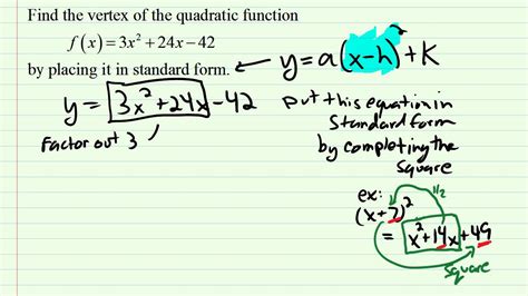 Finding the vertex by completing the square. Find the vertex by completing the square - YouTube