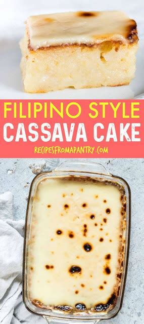They are both soft and chewy, but the cassava cake also has fibrous strands, to give it more texture. FILIPINO STYLE CASSAVA CAKE | Cassava cake, Dessert ...