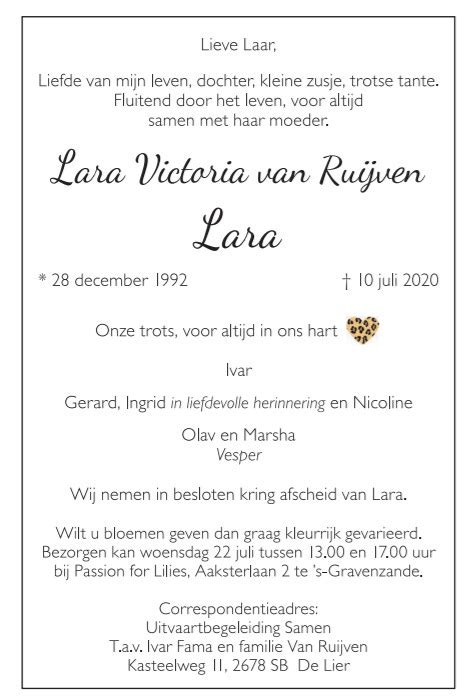 World champion speed skater lara van ruijven, who had been diagnosed with an autoimmune disorder, has died aged 27. Ereronde en -haag bij Thialf voor Van Ruijven | Foto | AD.nl