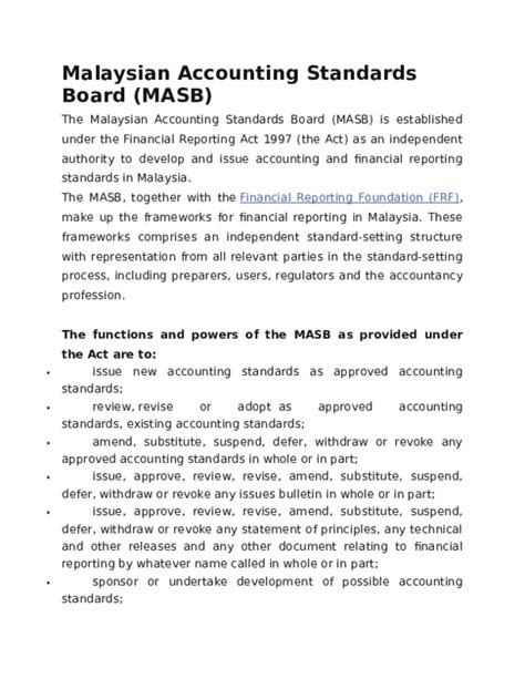 .framework issued by international accounting standards board (asb), namely, the international financial reporting standards (ifrs), and the private entity reporting standards (pers). (DOC) Malaysian Accounting Standards Board (MASB | abu ...