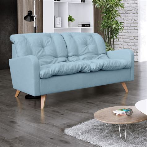 Ni trop grand et ni trop petit, il a une taille parfaite pour être utilisé dans un petit studio tout comme dans une grande maison. Canapé fixe contemporain 2 places en tissu bleu clair ...