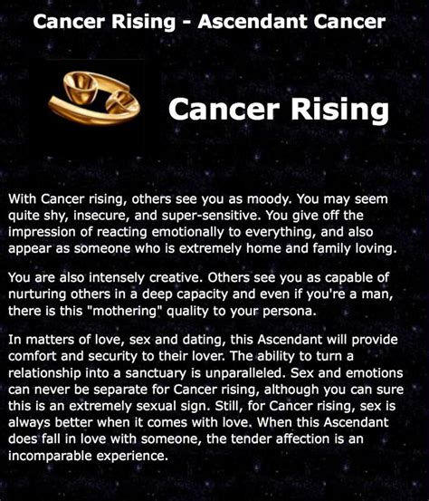 Cancer ascendant (rising sign) with ruling planet, the moon, in the signs. Cancer Rising | Astrology cancer, Cancer rising, Cancer sign