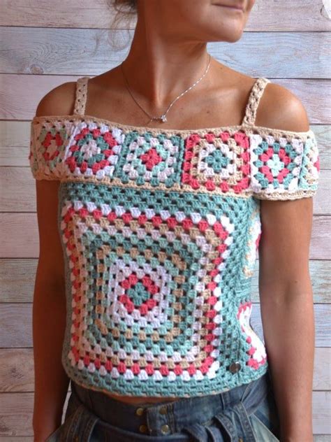 Boho crochet bra top pattern free. PATTERN Crochet TOP Granny square Multicolor Crochet ...