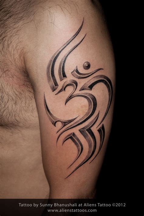 Tribal om tattoo, design and inked by sunny at aliens. Tribal OM tattoo Design and Inked by Sunny at Aliens ...