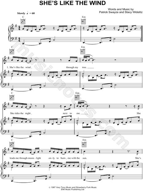 Она словно ветер сквозь мое дерево. Patrick Swayze "She's Like the Wind" Sheet Music in G ...