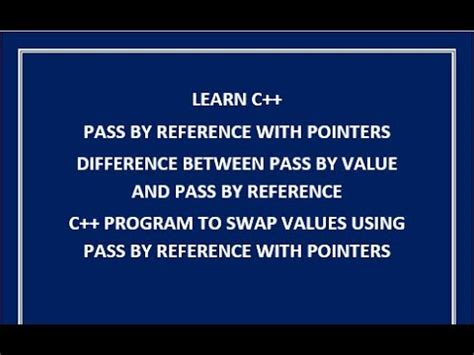 In both cases, we are referring to the memory location where the variable 'a' is stored. pass by reference with pointers in c++ || c++ difference ...