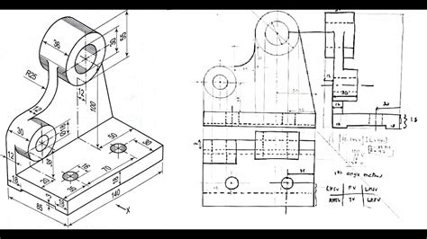 ISOMETRIC TO ORTHOGRAPHIC PROJECTION SUM NO 1 TECHNICAL DRAWING ...