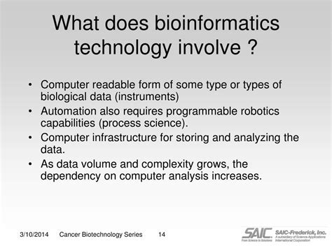 Biologists can use computer databases to study molecules of evolution and the patterns similarities and differences in biological data. PPT - Bioinformatics in Cancer Biotechnology PowerPoint ...
