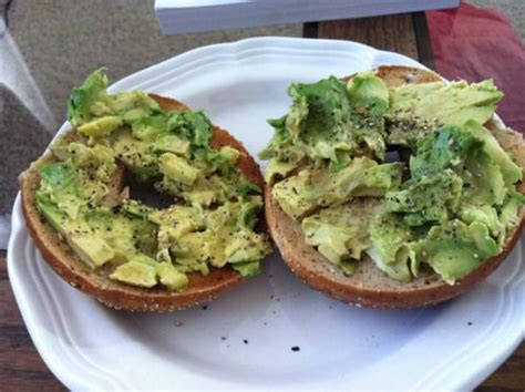 Chicken yakhni, chicken & egg sandwich (brown bread 2 pcs), chicken, fruit, vegetable & nuts salad, strawberry triffle (available at liberty branch only). Avacado on a bagel with salt and pepper ugh looks bangin ...