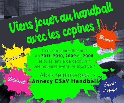 Play handball verb (plays handball, played handball, playing handball). VIens jouer à Annecy CSAV Handball ! | Annecy CSAV Handball